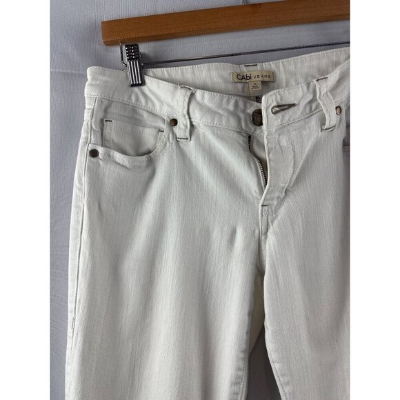 Cabi White Denim Jeans Womens Size 6 Embroidered Back Pockets Slim Fit - Picture 3 of 6